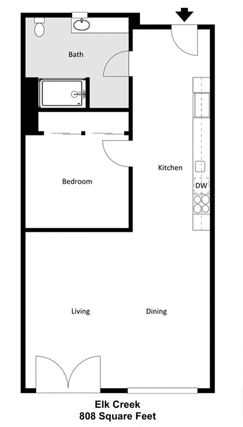 a floor plan of a small house with a kitchen and a living room